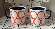Habitat Mix It Up Orange/red Circle Mug blue handle x 2 retro