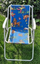 Vintage Retro Childrens Folding Garden Chair 70s/80s Blue Animal Print Camping