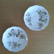 ROYAL ADDERLEY saucers x 2 Brown Floral Pattern, gold edge. Ridgway Potteries
