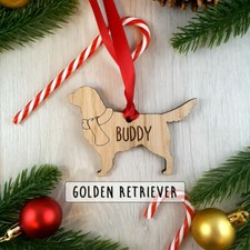 Personalised Dog Wooden Oak Decoration - Christmas Tree gift - Golden Retriever