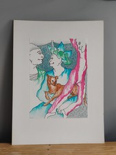 Bold Painting Drawing Portrait Brown Staffie Dog Carnival Clowns Signed FK Owen