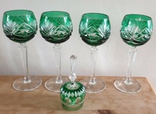 4x Bohemian Green Crystal Wine