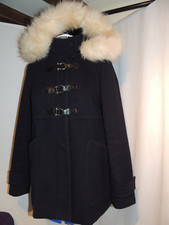 ** SALE **  TOPSHOP NAVY MILITARY  STYLE LADIES COAT FURRY EDGING HOOD SIZE UK8