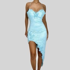 Vintage y2k baby blue sequin lace luxury designer corset dress