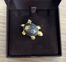 Vintage Spanish Damascene Sea Turtle Broach Bird and Flower Decoration.