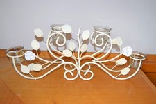 Ivory & White Vintage French Country Rustic Metal Candelabra | Leaves & Flowers