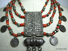 Necklace Yemen Bedouin Stunning Antique Good Silver & Coral with Rupee Coins