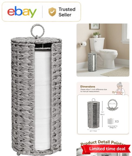 Grey wicker toilet roll holder - toilet,