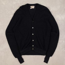 Vintage 70s Alpaca Knitted Cardigan L Wool Made in USA Women's Navy Blue V-Neck