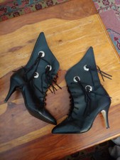 Vintage rare 1980s black leather goth punk western tassel pixie boots 4