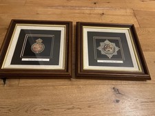 Queens Own Hussars & Royal Hampshire Regiment Framed Blazer Badges Army Cloth