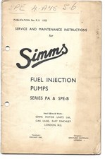 Simms Fuel Injection Pumps Series PA & SPE-B Service & Maintenance Instructions