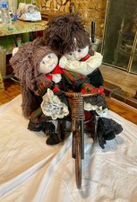 Large Handmade Rag Dolls Sarah Anne Ceramic Faces Pair with Wooden Tricycle 60cm
