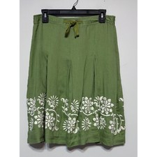 Ann Taylor Sage Green Linen Skirt Size 10 Floral Embroidery Cottagecore Prairie
