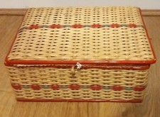 1950s/60s Retro  Vintage Wicker Lovely Colour Beautifully Lined Sewing Box