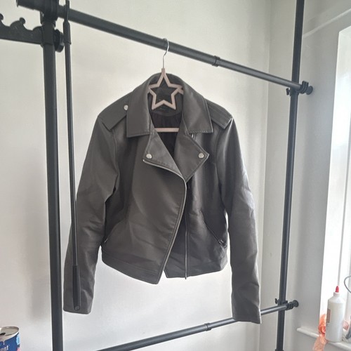 Women grey leather jacket - grey,