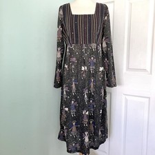 Gudrun Sjoden Dark Grey Fairy Print Long Sleeved Midi Dress 100% Cotton Size M