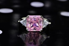 Three Stone Asscher Cut Pink Gemstone Ring Anniversary Gift Promise Ring For Her