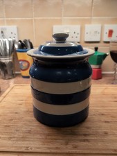 Cornishware Storage Jar With Lid Blue And White