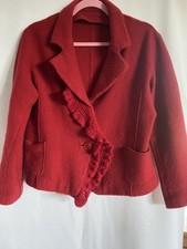 Bianca 100% Boiled Wool Jacket Christmas Red Size 16 EUC Frill Detail