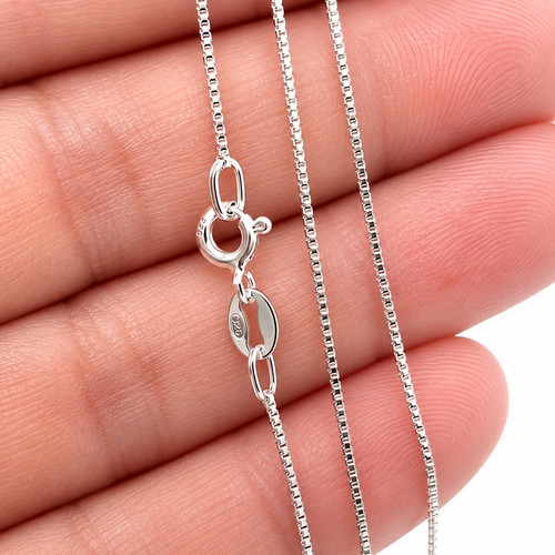 Silver chain necklace box link - necklace,