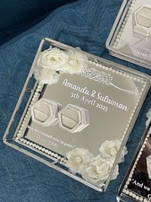 Custom Nikkah Wedding Ring Tray | Personalized Mirror Ring Display | Silver