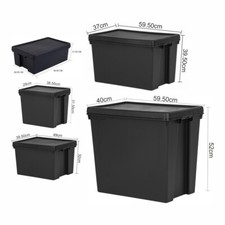24L/36L/45L/62L/92L Heavy Duty Recycled Plastic Stackable Storage Box Lids Black