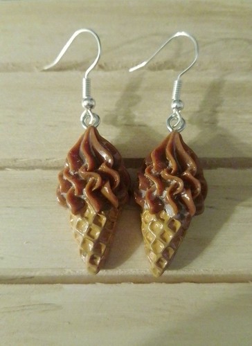 Chocolate ice cream earrings - chocolate, ice-cream