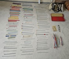Large Job Lot of over 100 Pairs Vintage Knitting Needles and Small & Larger Case