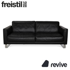 Rolf Benz Freistil Leather Three-Seater Black Sofa Couch