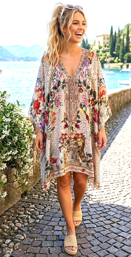 Camilla short lace up kaftan - ~,