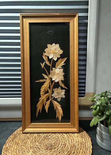 Vintage wheat straw art - wheat, framed