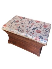 Antique Victorian Pine Upholstered Floral Storage Ottoman Chest