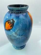 Blue Poole Pottery Vase Yellow Orange Red Poppy in great undamaged condition