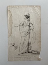 Antique engraving 1806 Regency Fashion Plate Persian Style gown dress hat 