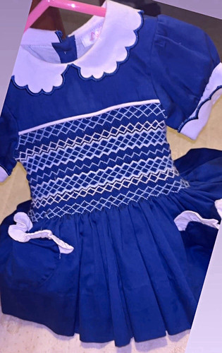 Girls blue white - smocked, smock
