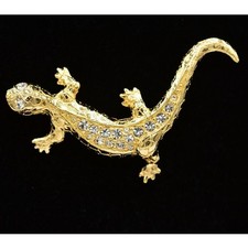 Swarovski Vintage Lizard Pin Brooch Gold Crystal Gecko Designer Swan Signed Bin1