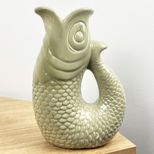 IMPERFECT Living Room Ornament GREEN Fish Jug Vase Nautical Decor Bathroom