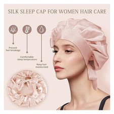 New Mulberry Silk Women pink Cap Care  Natural Silk Bonnet for Women Adjustable