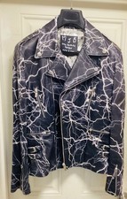 MJB Marc Jacques Burton Hand Painted Black Classic Leather Biker Jacket