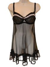 Agent Provocateur Baby doll rare underwired black Sheer Size 32D pink trim NEW