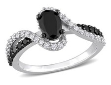 1.00 Carat (ctw) Black Diamond Twist Ring in Sterling Silver with White Sapphire