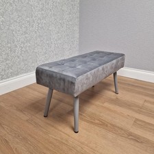 Grey Velvet Padded Dining Bench with Metal Legs 90 cm Length