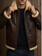 Mens brown shearling - brown, leather