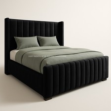 Ottoman Bed Winged Panel Plush Velvet Divan Storage Double Bed & King Size Bed