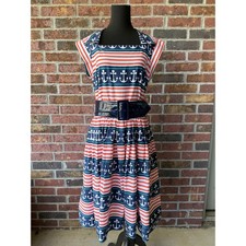 Bernie Dexter Anchor dress - pin up - midi - red white & blue - 100% cotton - XL