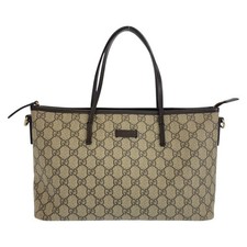 GUCCI 353439 Tote Bag handbag Beige Gray Brown GG Supreme Canvas/leather GG