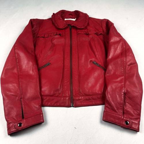 Y2k red leather jacket cropped - red,