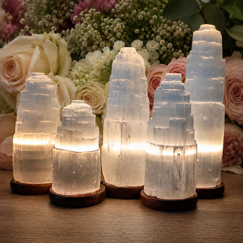 Selenite tower lamp 30cm - selenite,