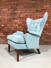STUNNING VINTAGE PARKER KNOLL PAPA BEAR CHAIR FULLY RESTORED IN BABY BLUE WOOL